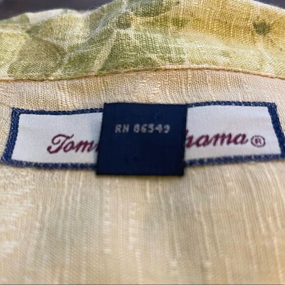 Tommy Bahama Gold-Green-Yellow Tropical Graphic SS 100% Linen Soft Shirt Medium - Picture 3 of 6